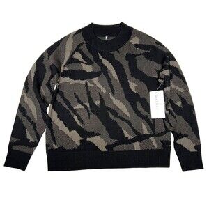 Athleta Jacquard Crew Sweater Size M Medium  Abstract Animal Charcoal Grey NWT